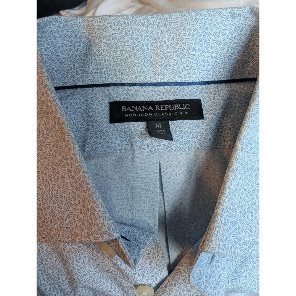 Banana Republic BR  Shirt Classic Fit White Blue Pattern Casual Men's Non‎ Iron